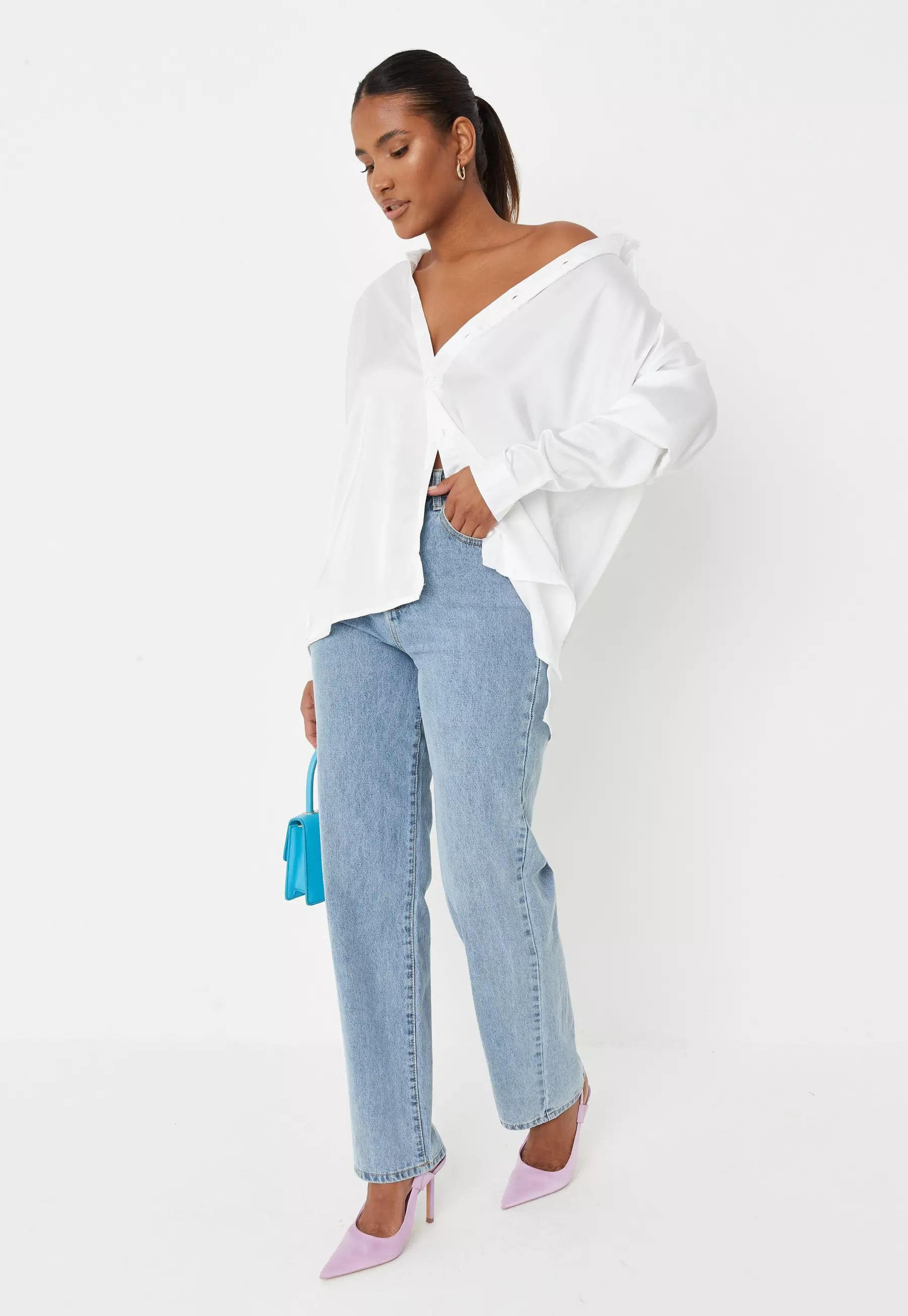 Missguided - White Satin Extreme Oversized Shirt | Missguided (US & CA)