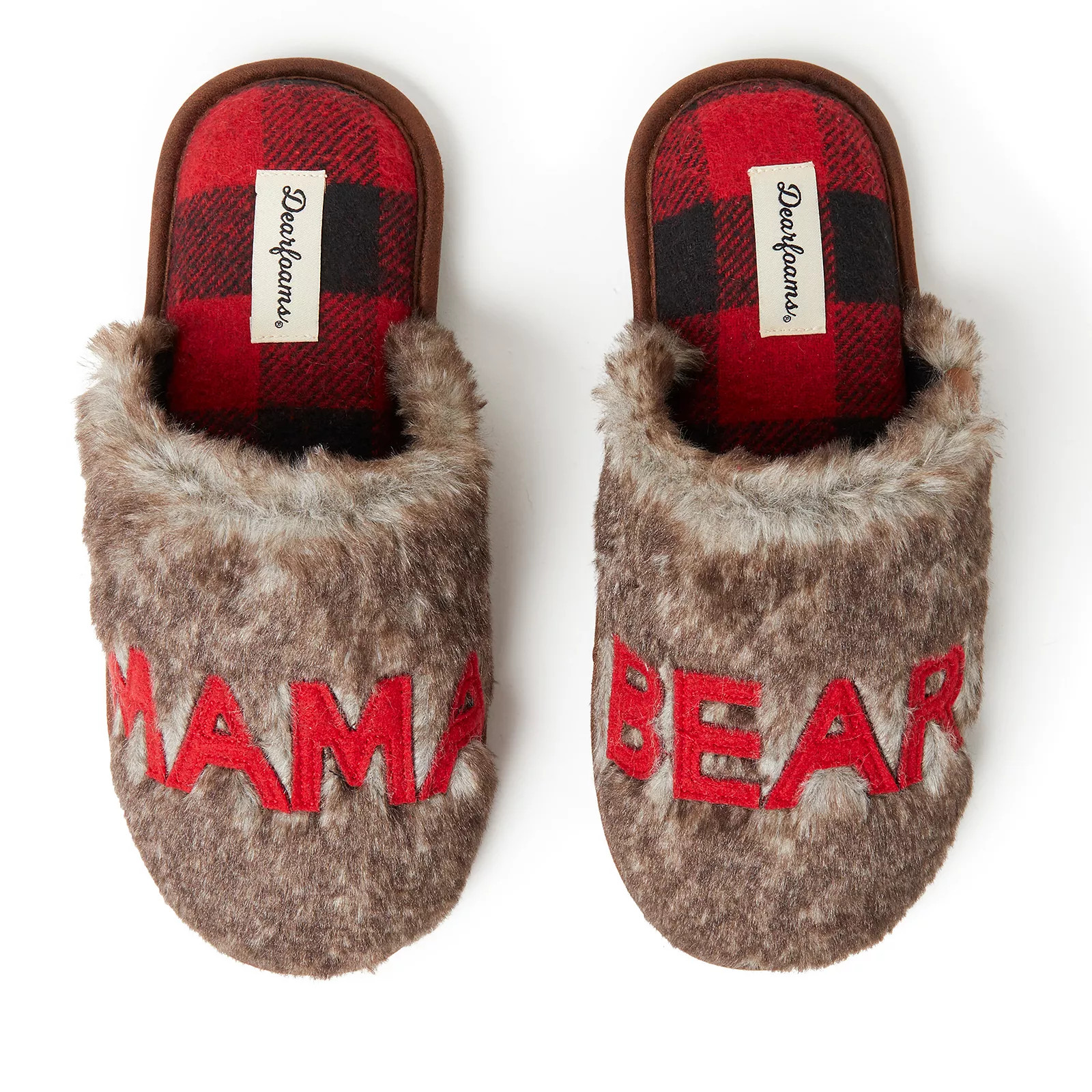 Women's Dearfoams ""Mama Bear"" Faux Fur Scuff Slippers, Size: Medium, Red/Coppr | Kohl's
