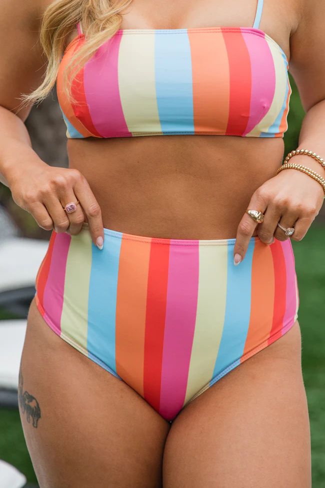 Gotta Get There High Waisted Multi Color Bikini Bottoms | Pink Lily
