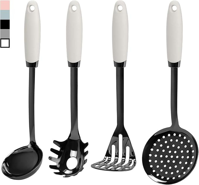 Country Kitchen 4 Pc Stainless Steel Cooking Utensil Set with Silicone Handles, Kitchen Utensil S... | Amazon (US)