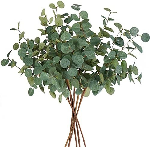 Beferr 6Pcs Artificial Eucalyptus Stems Greenery Stems 24" Tall Fake Plants Decor Faux Floral Ste... | Amazon (US)