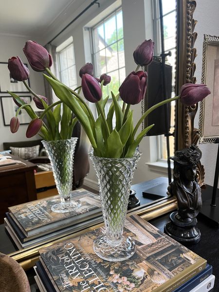 Faux tulips in vintage crystal vase 

#LTKSeasonal #LTKstyletip #LTKhome