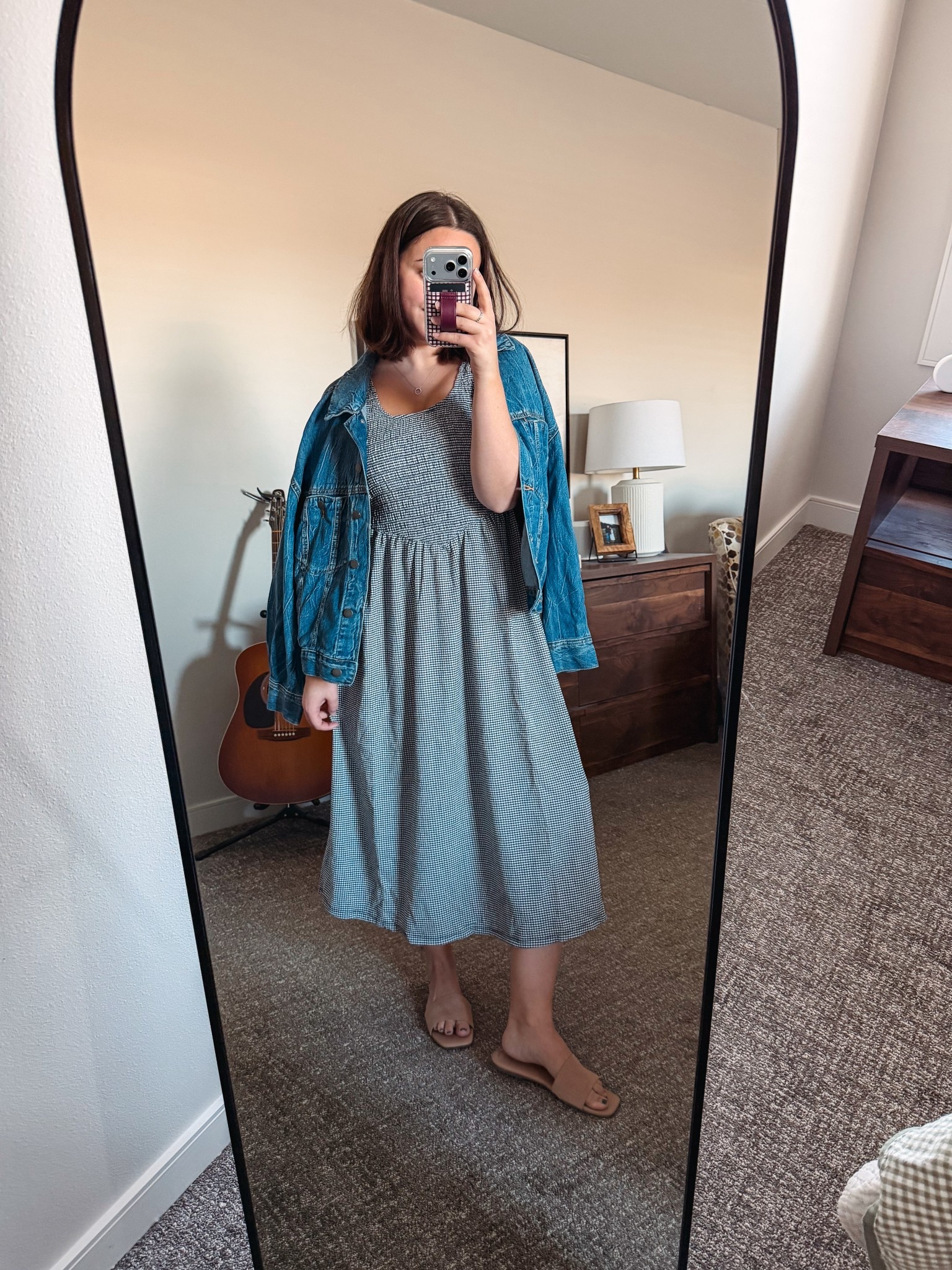 Wearing size L in the dress and XL in the jacket. Sized down half a size in the sandals 🩷