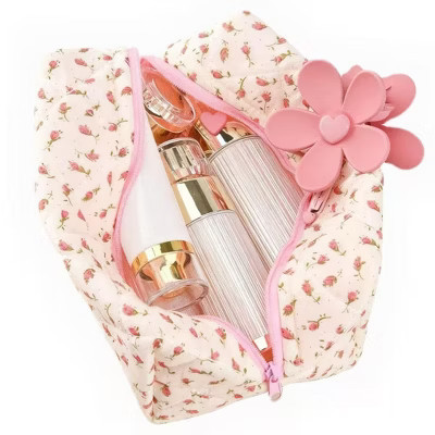 Generic Floral Makeup Bag,Floral Quilted Makeup Pouch,Large Cosmetic Bag,Fashionable Travel Makeup Pouch | Target