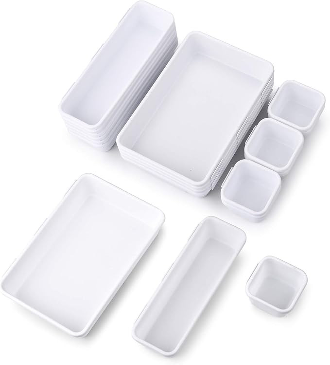 JMSWENJUAN 16 Pcs Desk Drawer Organizer,Interlocking Drawer Organizers Storage for Bathroom Makeu... | Amazon (US)