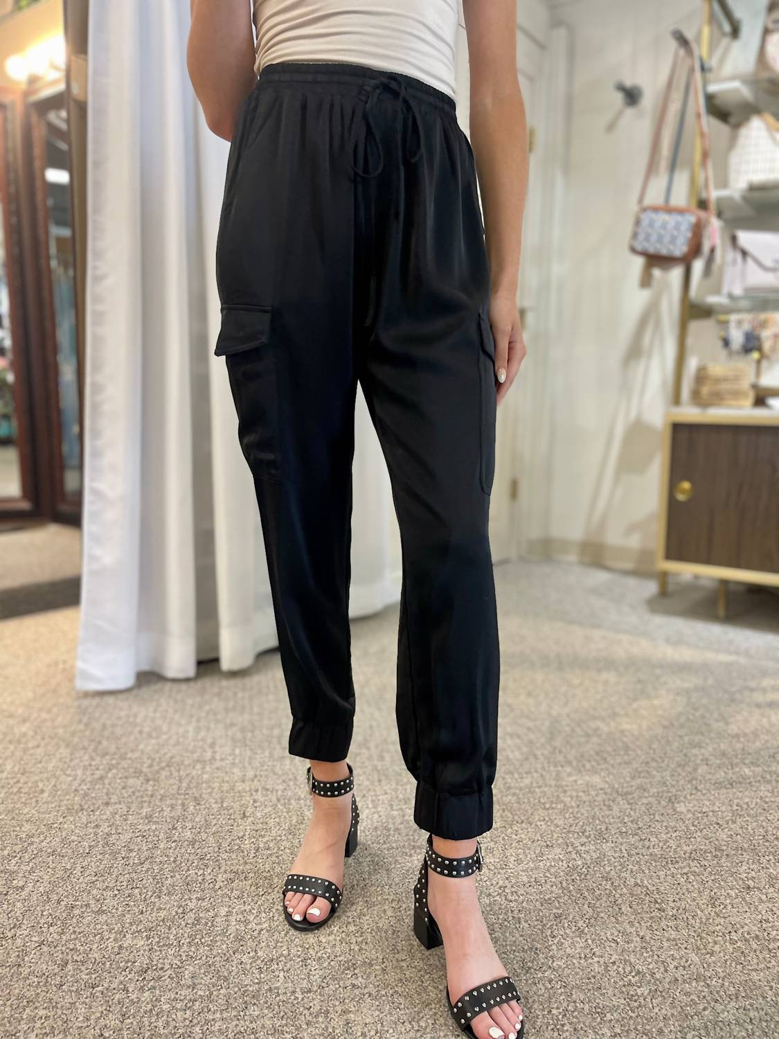 Satin Joggers In Black | Shop Simon