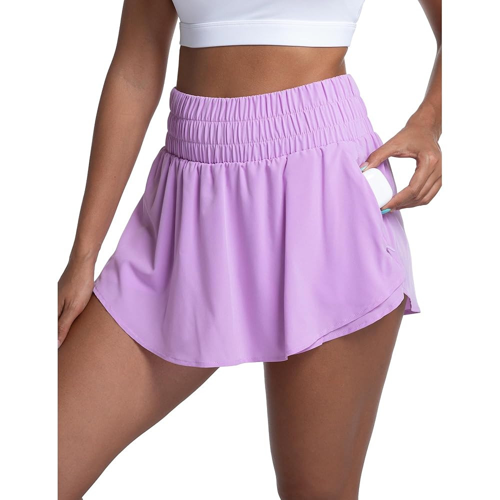 LUCKYCATCUS Women's High Waisted Athletic Shorts Flowy Ruffle Skirt Front Workout Tennis Running ... | Amazon (US)