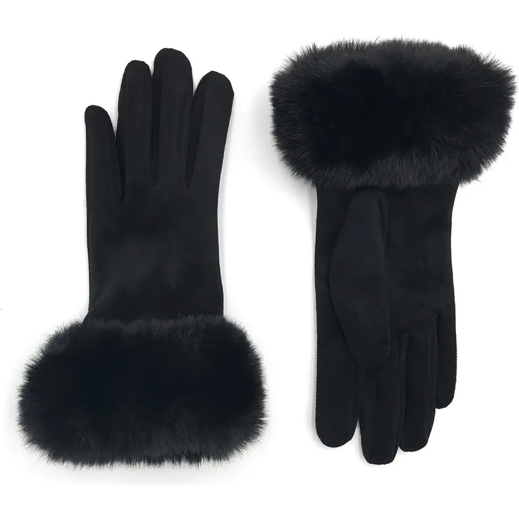 SURELL Faux Fur Cuff Gloves in Black at Nordstrom Rack | Nordstrom Rack