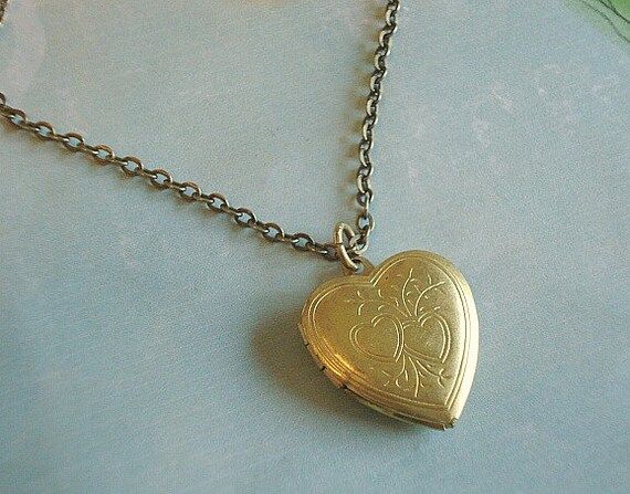 Heart Locket Brass Heart Necklace Gift for Lady Under 25 Gold | Etsy | Etsy (US)