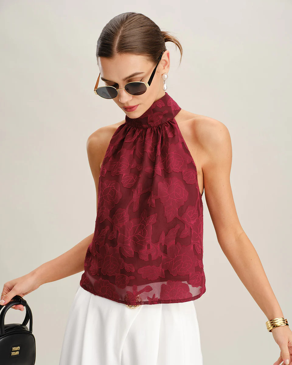 Wine Red Floral Tank Top | rihoas.com