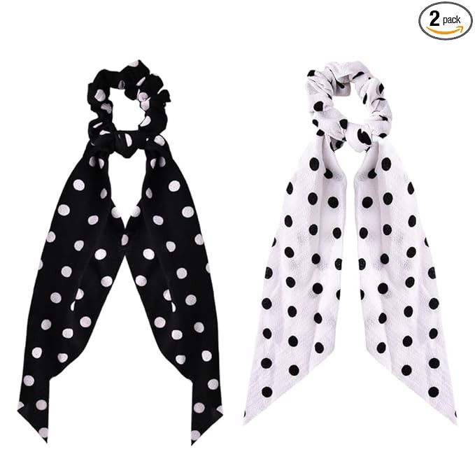 Polka Dot Hair Scrunchies for Women Girl Bowknot Ponytail Holder Stretchy Long Tail Hair Accessor... | Amazon (US)