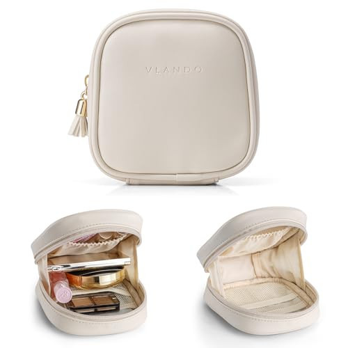 VLANDO Mini Makeup Bag, Small Makeup Bag for Purse,Mothers Day Mom Gifts Portable Travel Toiletry Bag with Zipper, Waterproof Travel Essentials for Women - Cream White | Amazon (US)