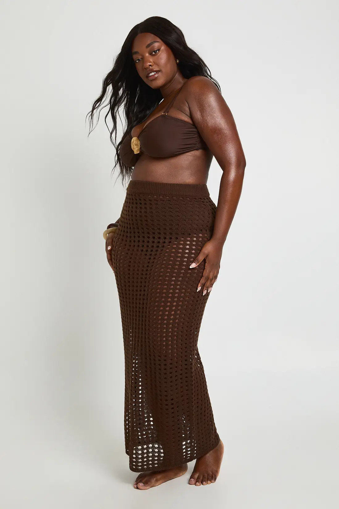 Chocolate Plus Crochet Knit Maxi Skirt | Boohoo USA | boohoo (US & Canada)