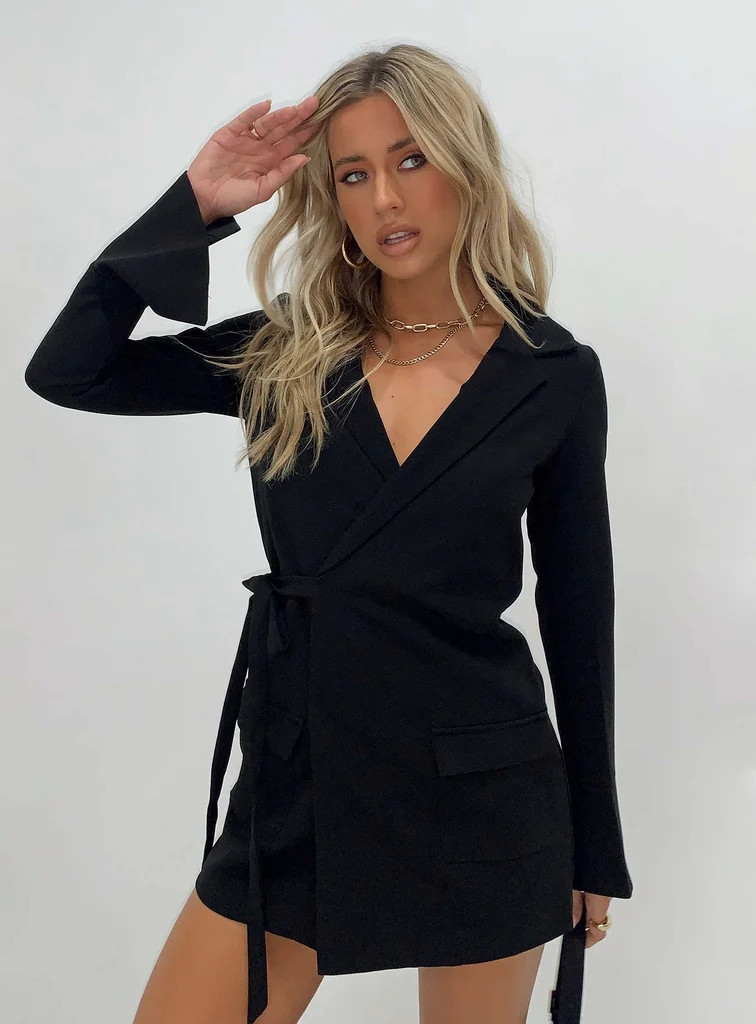 Kyah Wrap Blazer Dress Black | Princess Polly US