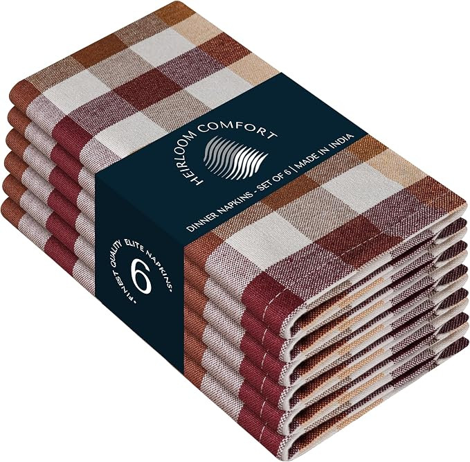 Gingham Check Reusable Cloth Napkins, 6 Pack, 45x45 cm, Multicolor, Cotton Fabric, Hotel Quality ... | Amazon (UK)