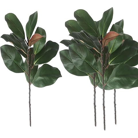 6 Pcs Magnolia Artificial Leaves Branches 3D Magnolia Pick Real Touch Faux Stems Simulation Leave... | Amazon (US)