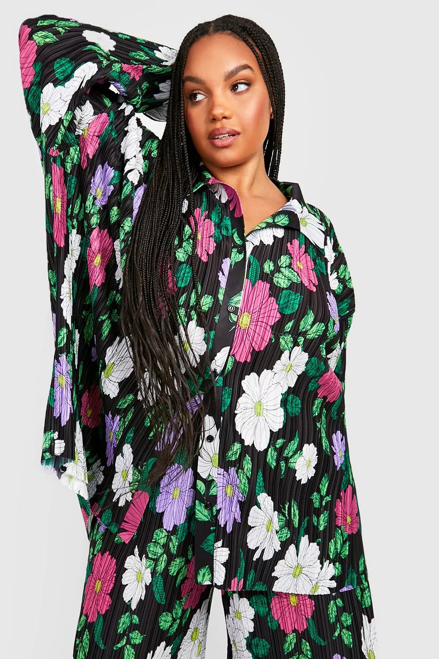Plus Floral Plisse Shirt | Boohoo.com (US & CA)