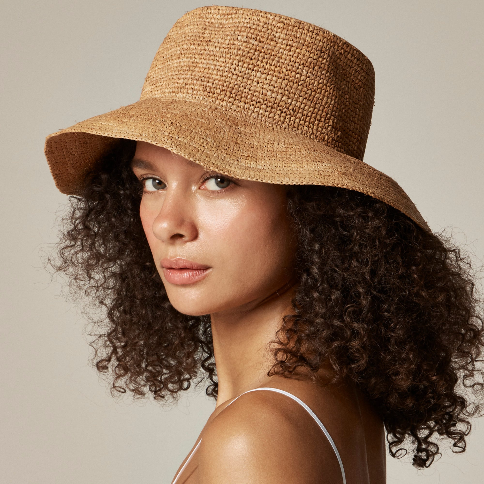 Wide-brim raffia bucket hat | J. Crew US