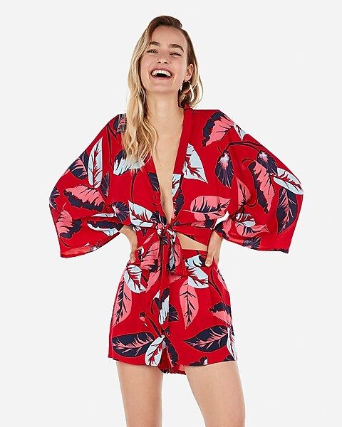 tropical print tie front top | Express