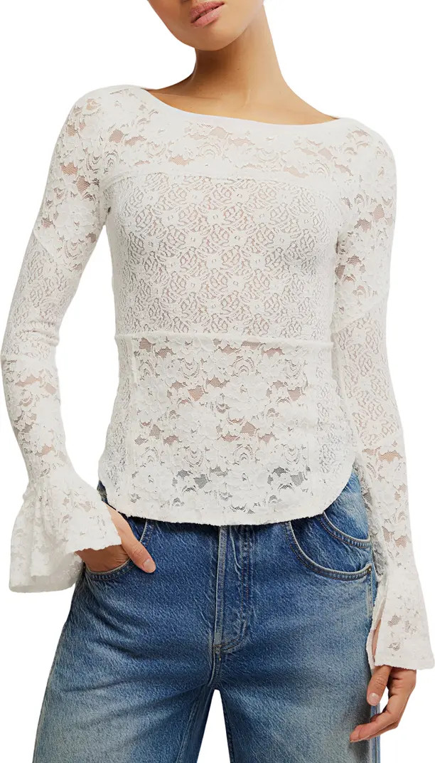 Bell Sleeve Sheer Cotton Blend Lace Top | Nordstrom