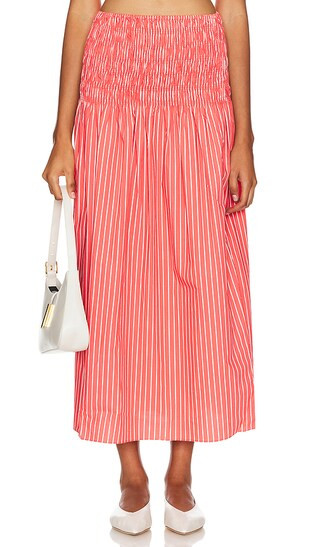 Baia Midi Skirt in Baratti Stripe Red | Revolve Clothing (Global)