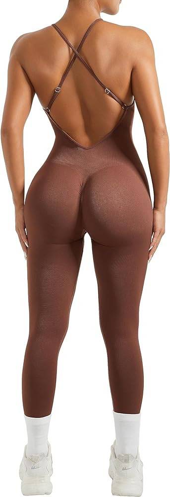 MOOSLOVER Women Strappy Backless One Piece Jumpsuits Tummy Control Padded Workout Rompers | Amazon (US)