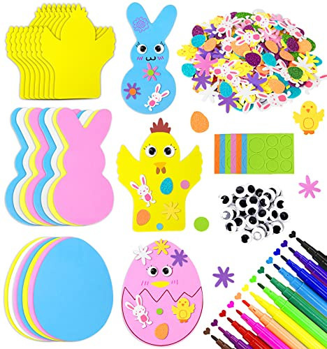 Easter Crafts for Kids, 254 Pcs Easter Foam Stickers for Kids Self Adhesive Set with Eggs Bunny Chick Shaped Stickers & Watercolor Pens for Easter Decorations Boys Girls Party Favor Supplies | Amazon (US)
