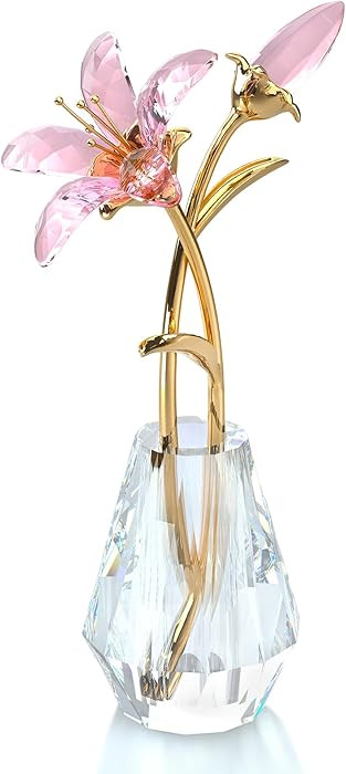 Crystal Tiger Lily Flowers with Crystal Vase Metal Stem Pink Lily Flower Collectible Gifts for Wo... | Amazon (US)