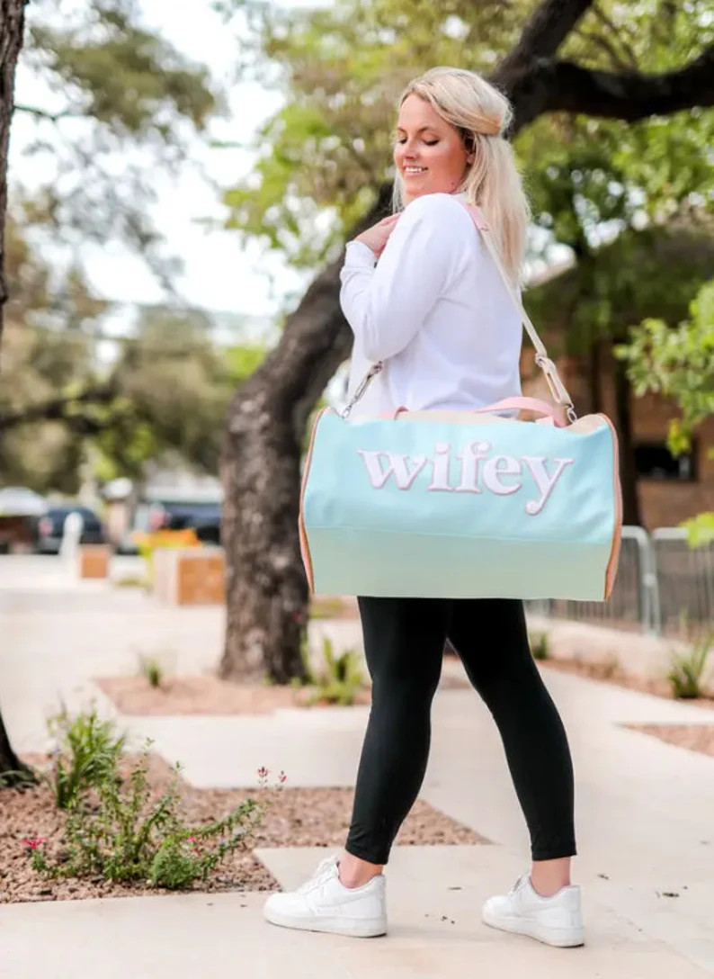 Jadelynn Brooke Duffle Bag - Wifey (modern Cream/blue) - Etsy | Etsy (US)