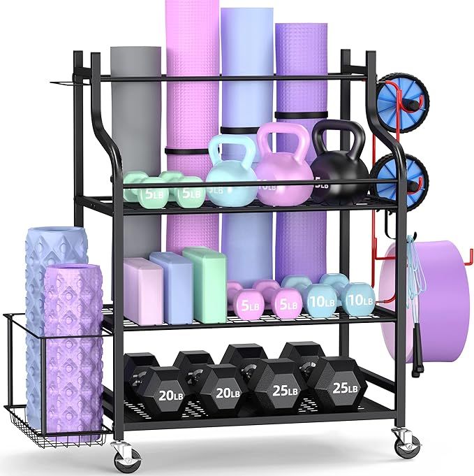 Mythinglogic Yoga Mat Storage Racks,Home Gym Storage Rack for Dumbbells Kettlebells Foam Roller, ... | Amazon (US)