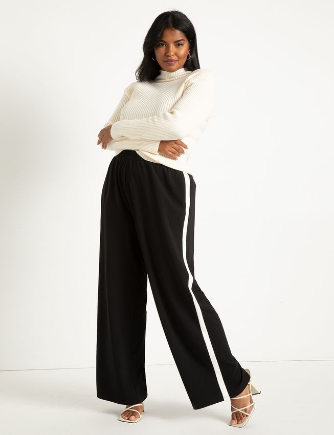 Wide Leg Pant With Side Stripe | Women's Plus Size Pants | ELOQUII | Eloquii