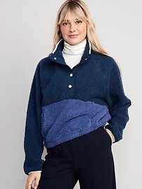 Long-Sleeve Oversized Two-Tone Sherpa Sweatshirt for Women | Old Navy (US)