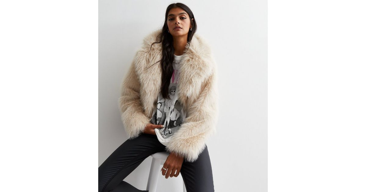 Cream Faux Fur Revere Collar Jacket | New Look | New Look (UK)