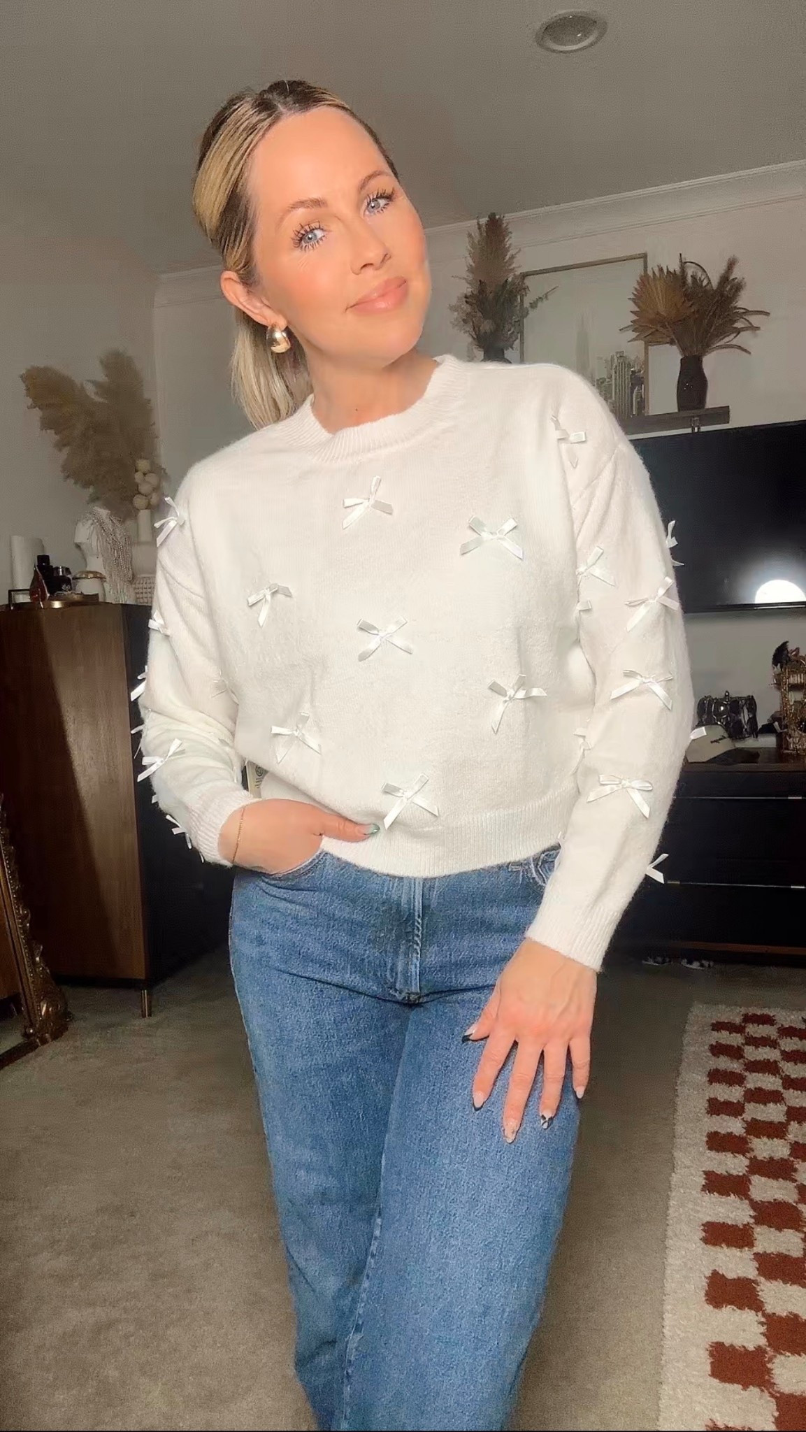 I’m obsessed with the sweater. Bows are still in and I’m loving it! The detail on this sweater is unreal. It makes me feel so feminine and dainty and I’m here for it. It’s sooo soft and honestly kinda feels like cashmere and I’m very impressed by the quality. You could wear this with jeans or dress it up with a cute skirt. Linked here! 🤍

#sweaters #walmartfashion #winterfashion #LTKFindsUnder50 

#LTKSeasonal #LTKootd