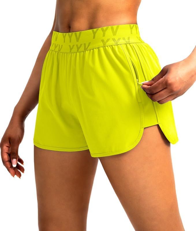 YYV Women's Running Shorts with Zipper Pockets Quick-Dry Elastic Waist Band Athletic Gym Shorts f... | Amazon (US)