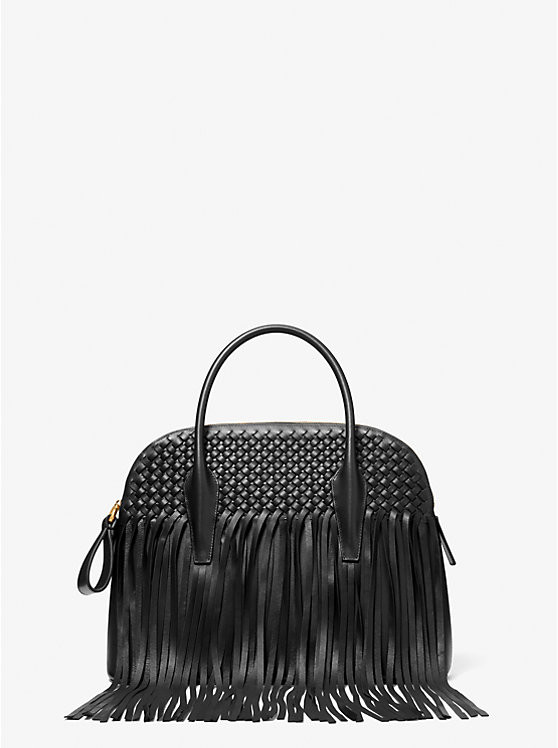 Kaitlin Large Fringed Woven Leather Dome Satchel | Michael Kors US