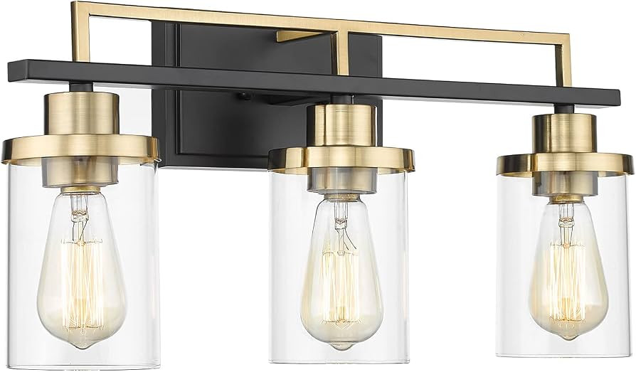 Emliviar 3-Light Bathroom Vanity Light Fixtures - Black and Gold Finish with Clear Glass, YCE238B... | Amazon (CA)