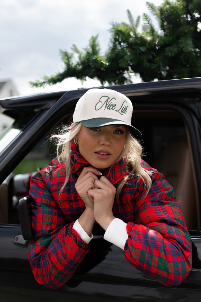 Nice List Dark Green and Khaki Trucker Hat | Pink Lily
