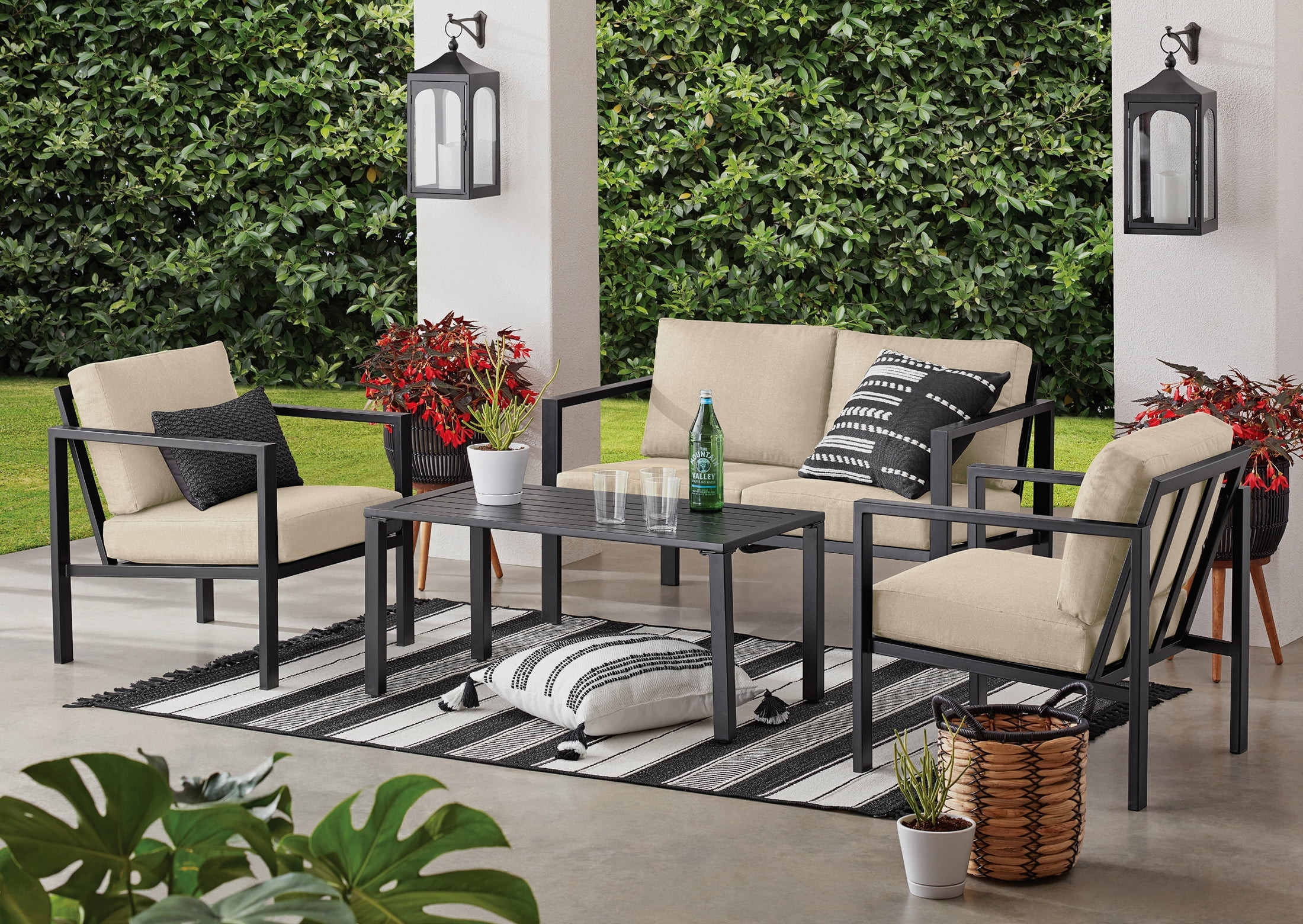 Mainstays Dashwood 4-Piece Outdoor Patio Conversation Set, Seats 4, Beige | Walmart (US)