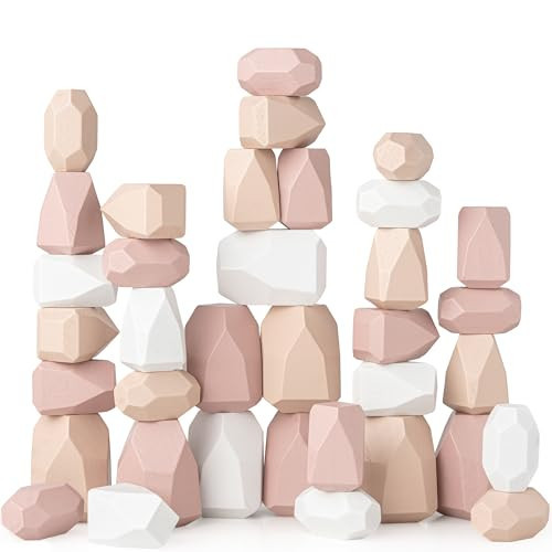 Comfy Cubs Stacking Rocks 36 Pieces, 36 Months+, Educational Toddler Stacking Blocks, Promotes Imagination, Balance & Fine Motor Skills - Wooden Rocks Sensory Toys Gift for Kid, Girl Pack | Amazon (US)