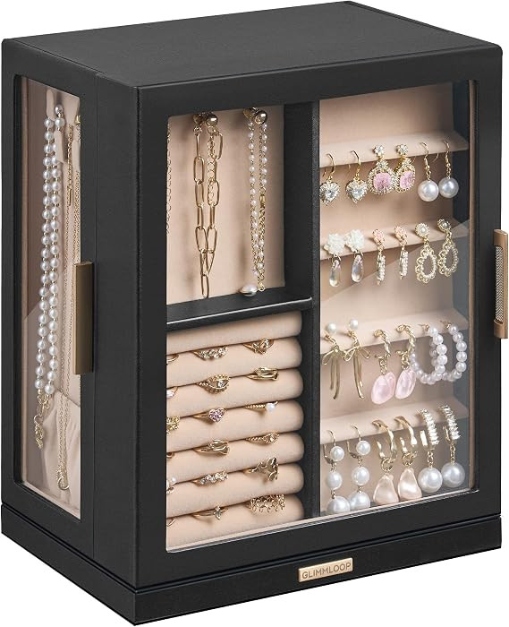 Glimmloop 360\u00b0 Rotating Jewelry Box with 5 Drawers, Spacious Vertical Jewelry Organizer with... | Amazon (US)