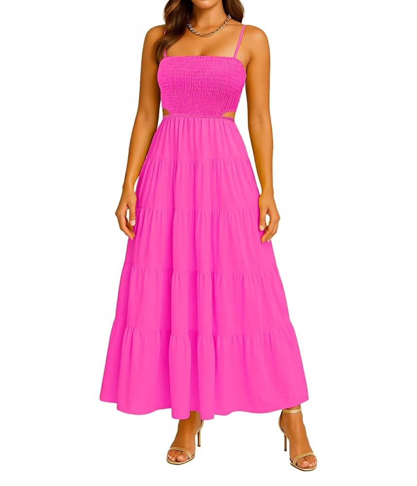 Womens Spaghetti Strap Sundress Casual Summer Long Maxi Dress Smocked A Line Swing Cocktail Party... | Amazon (US)