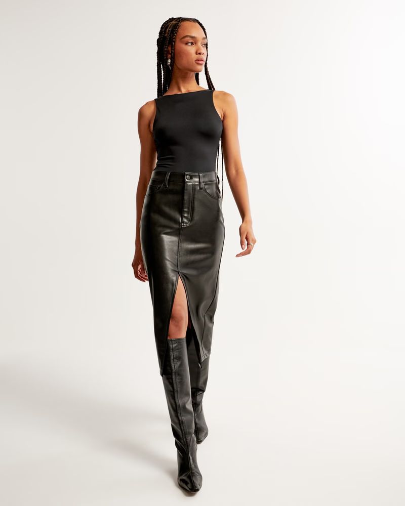 Vegan Leather Midi Skirt | Abercrombie & Fitch (US)