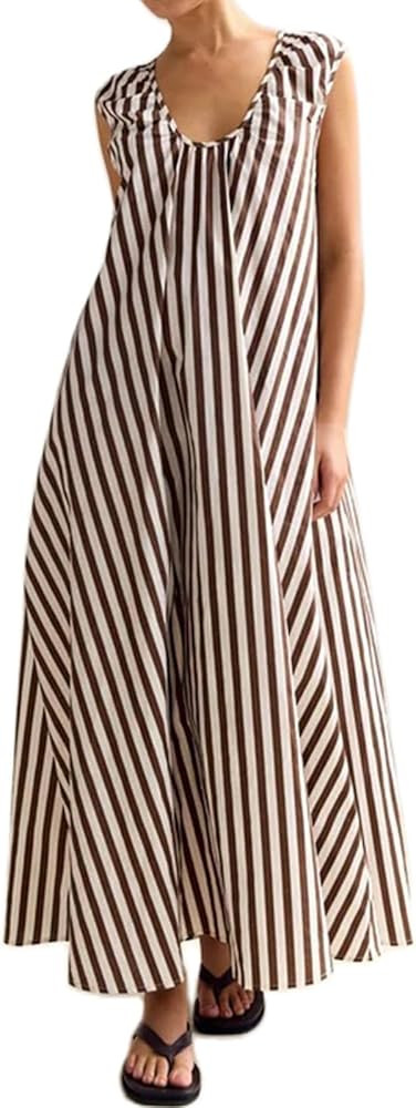 Muineobuka Women Summer Boho Maxi Dress Polka Dot Ruched Wide Shoulder Strap Flowy Long Dress Bea... | Amazon (US)