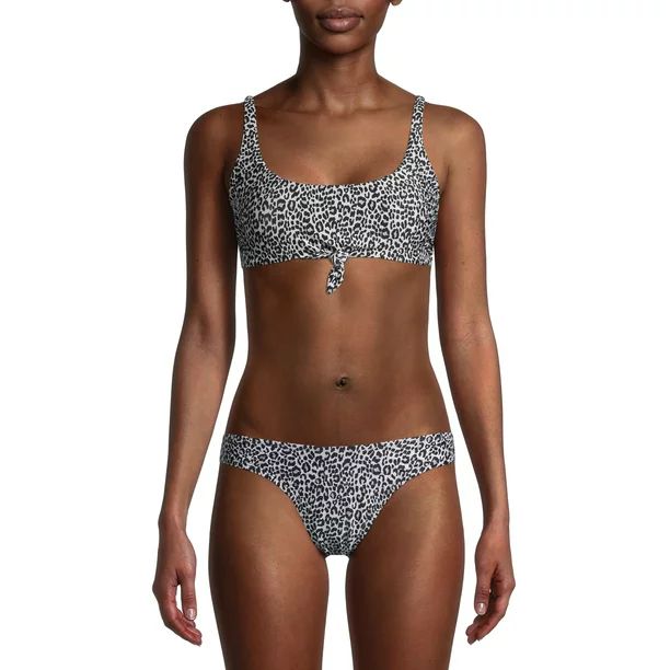 Social Angel Women's Snow Leopard Bikini Swimsuit Top with Tie-Front | Walmart (US)