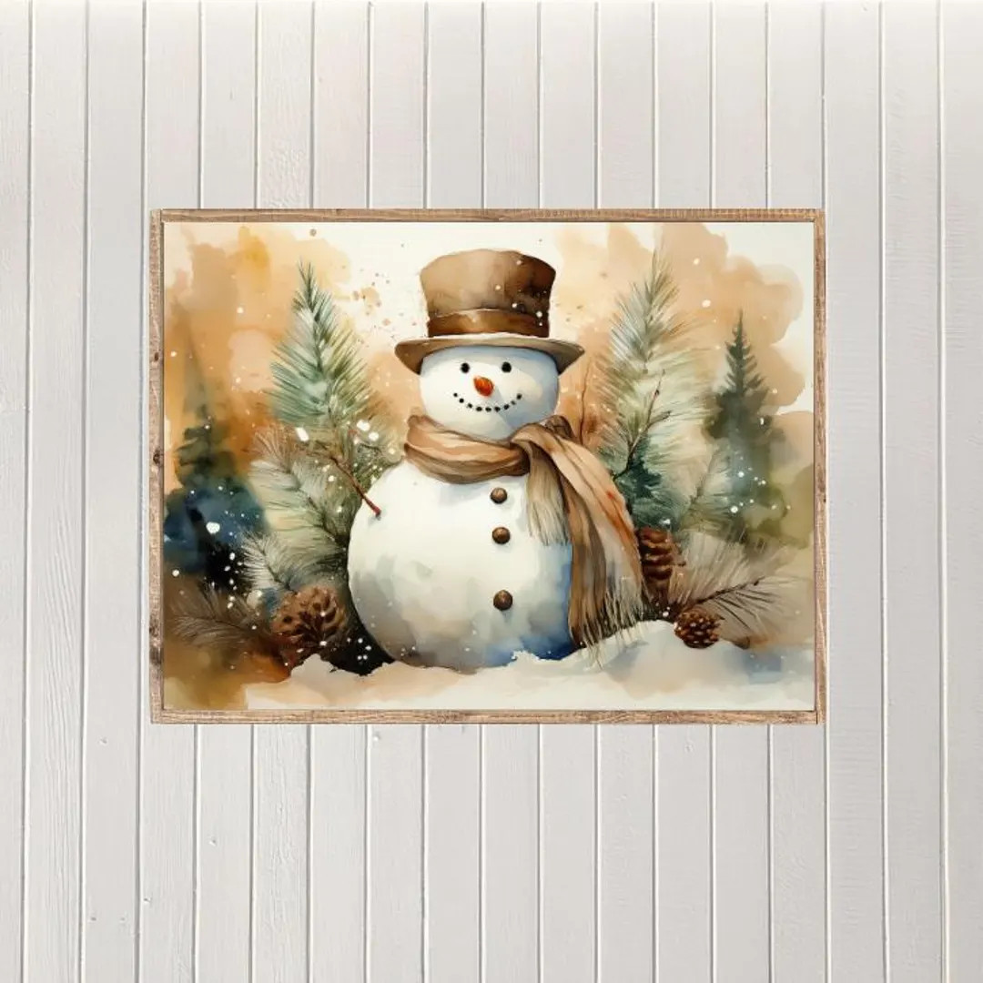 Whimsical Watercolor Snowman Canvas Printed Sign - Etsy | Etsy (US)