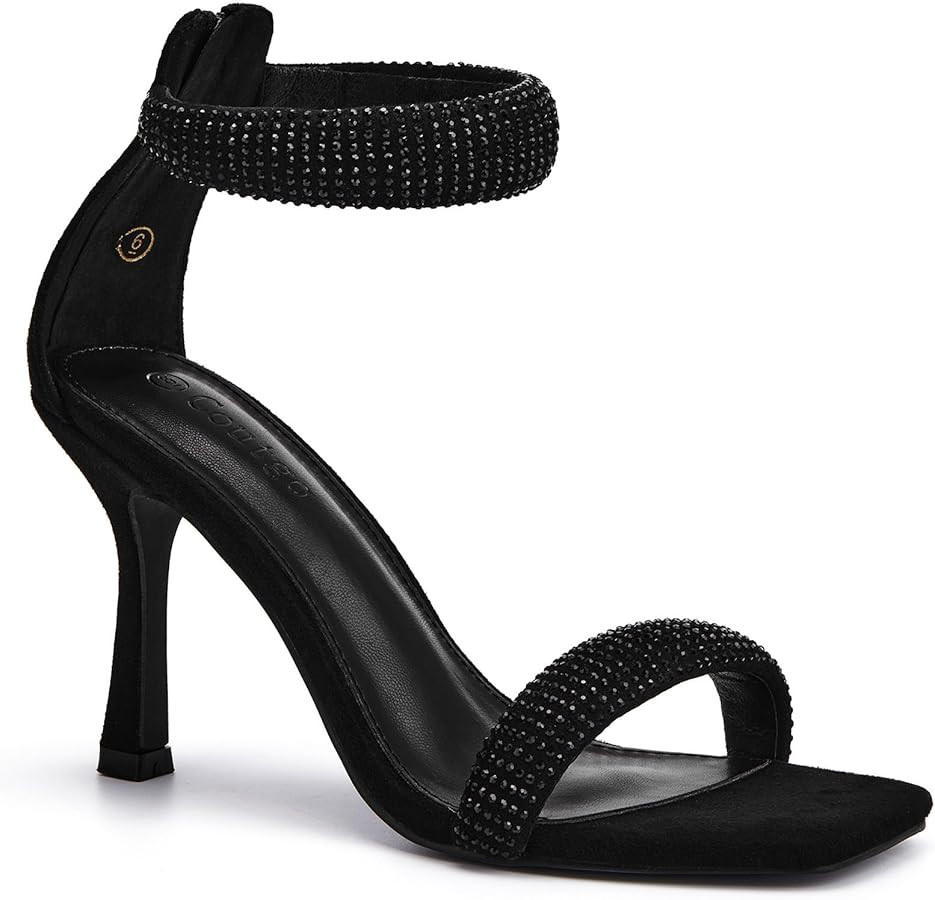 Coutgo Women's One Strap Heeled Sandals Square Open Toe Stiletto Heels Ankle Buckle Strap Summer ... | Amazon (US)