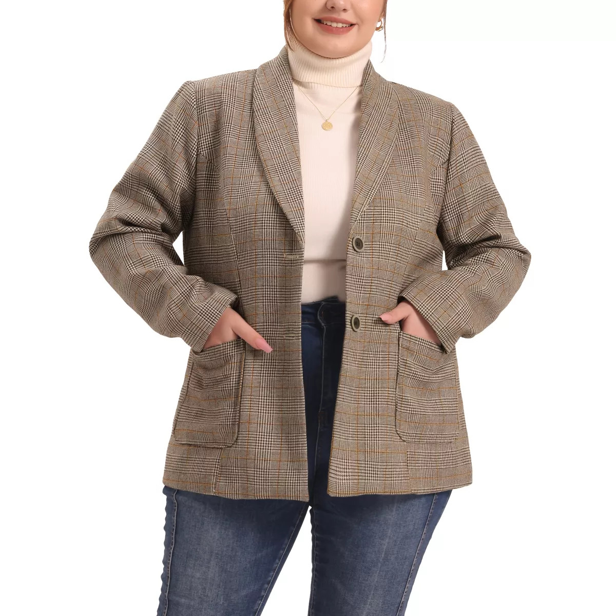 Agnes Orinda Women's Plus Size Plaid Formal Notched Lapel Blazer | Target