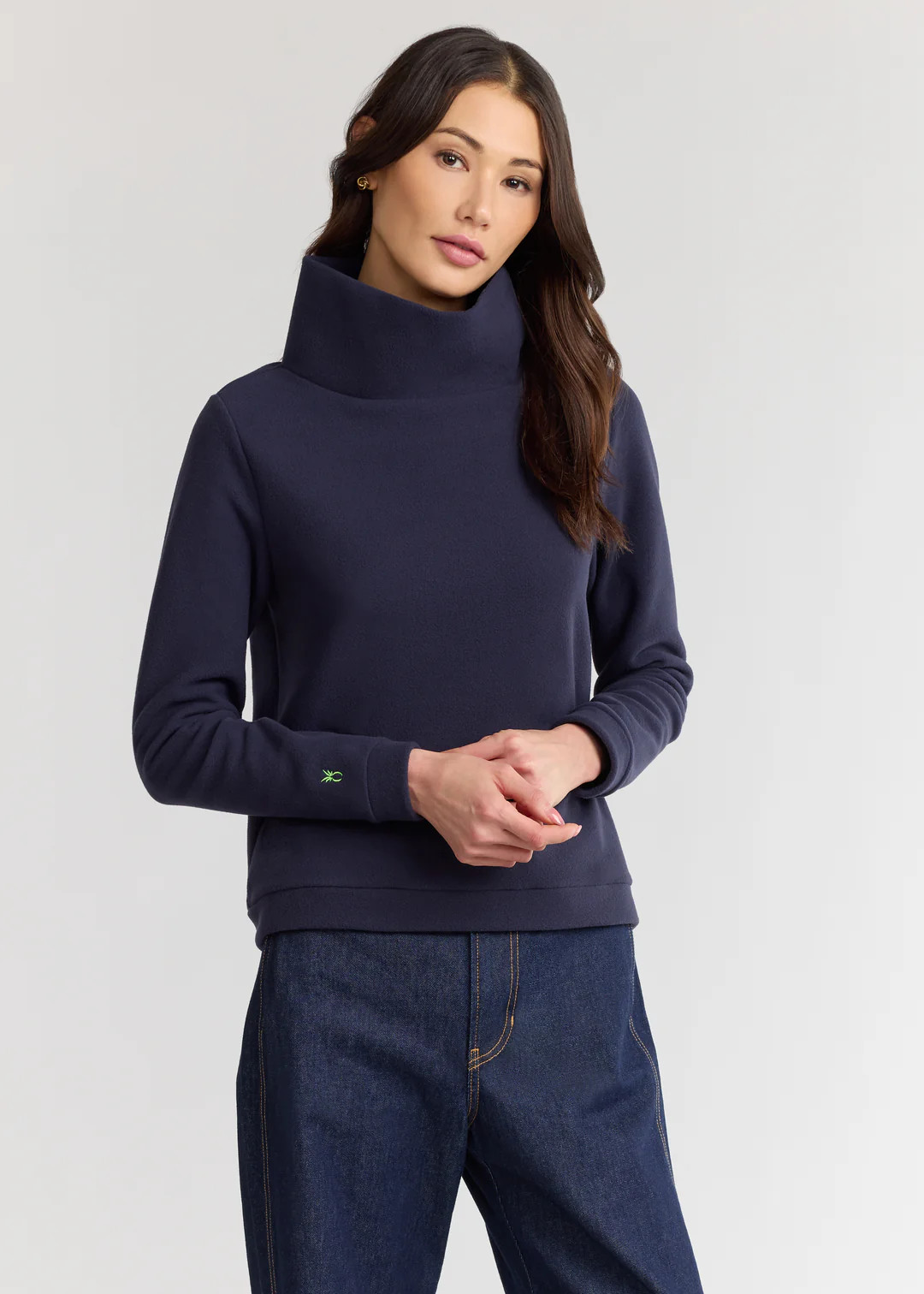 Park Slope Turtleneck in Vello Fleece (Navy) | Dudley Stephens