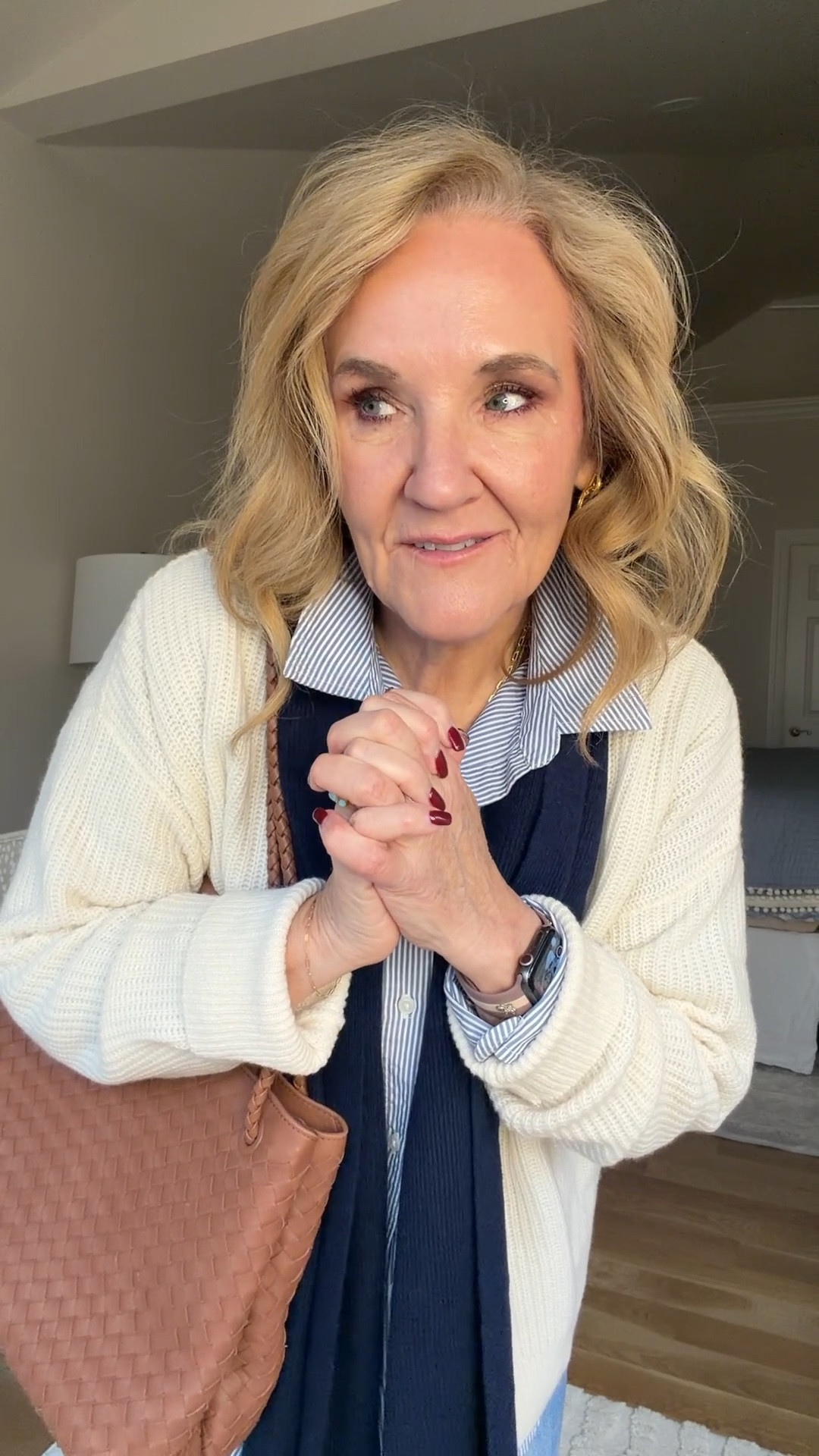 Gift ideas from @quince 
Cashmere scarf or wrap 
Cultures pearl necklace is lovely 
Any of their purses but I love this one 
Cashmere cardigan it’s a relaxed fit so a little big it a little small will work 
Bella jeans are restocked wearing the 29 I seam 28
Striped poplin blouse is restocked size medium for an oversized fit 

#LTKOver40 #LTKGiftGuide #LTKFindsUnder100